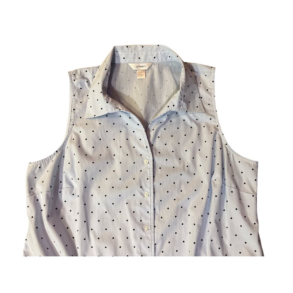 CJ Banks 1X Blue Striped Polka Dot Tie Front Blouse Used Sleeveless Casual - Picture 5 of 10